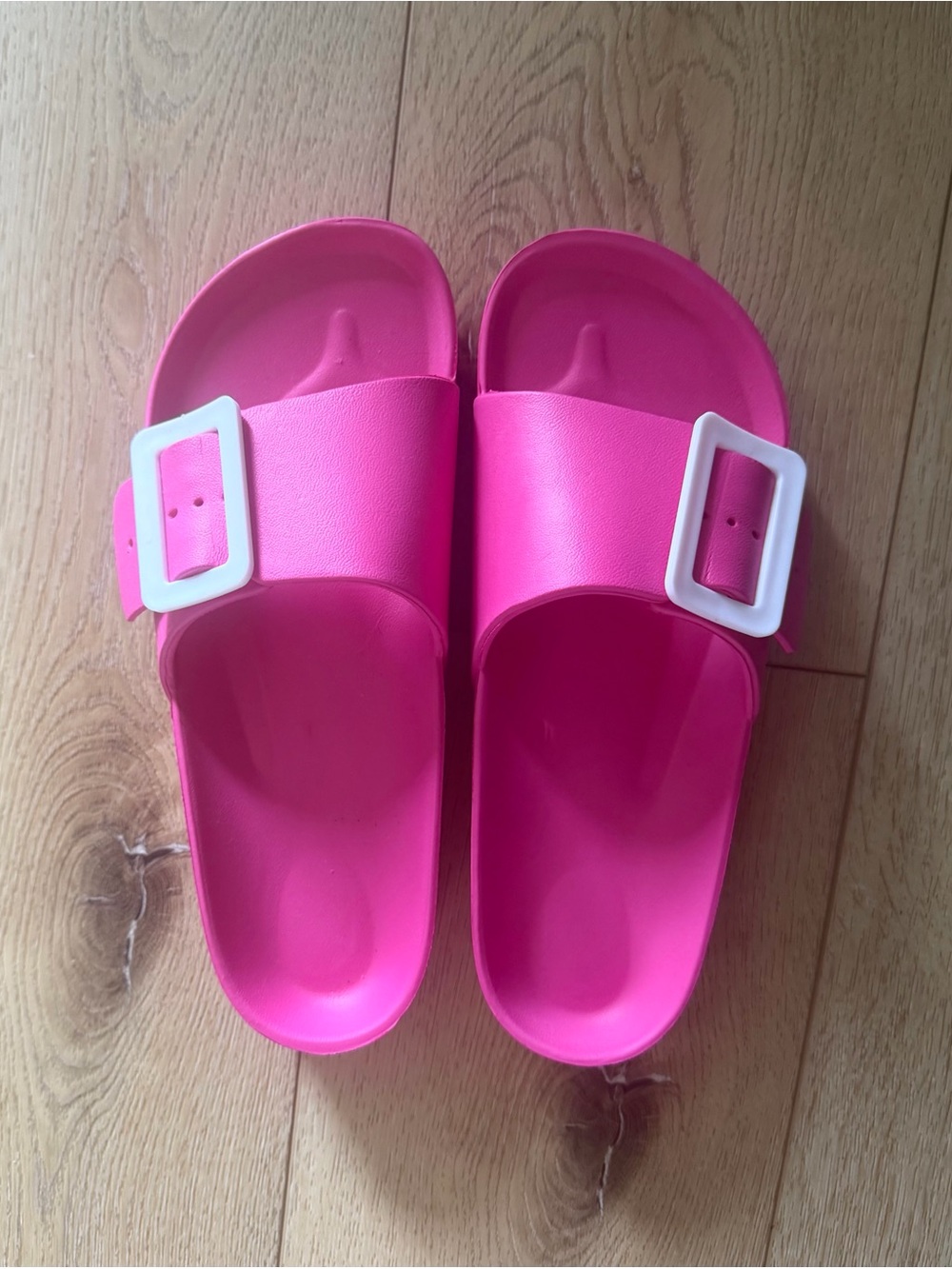Hot Pink Slide Platform Sandals with White Buckles lightweight EVA 8